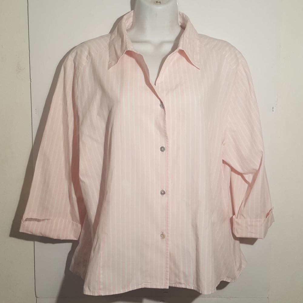 Hanna G. Shirt Pink White Stripe Button Size XL